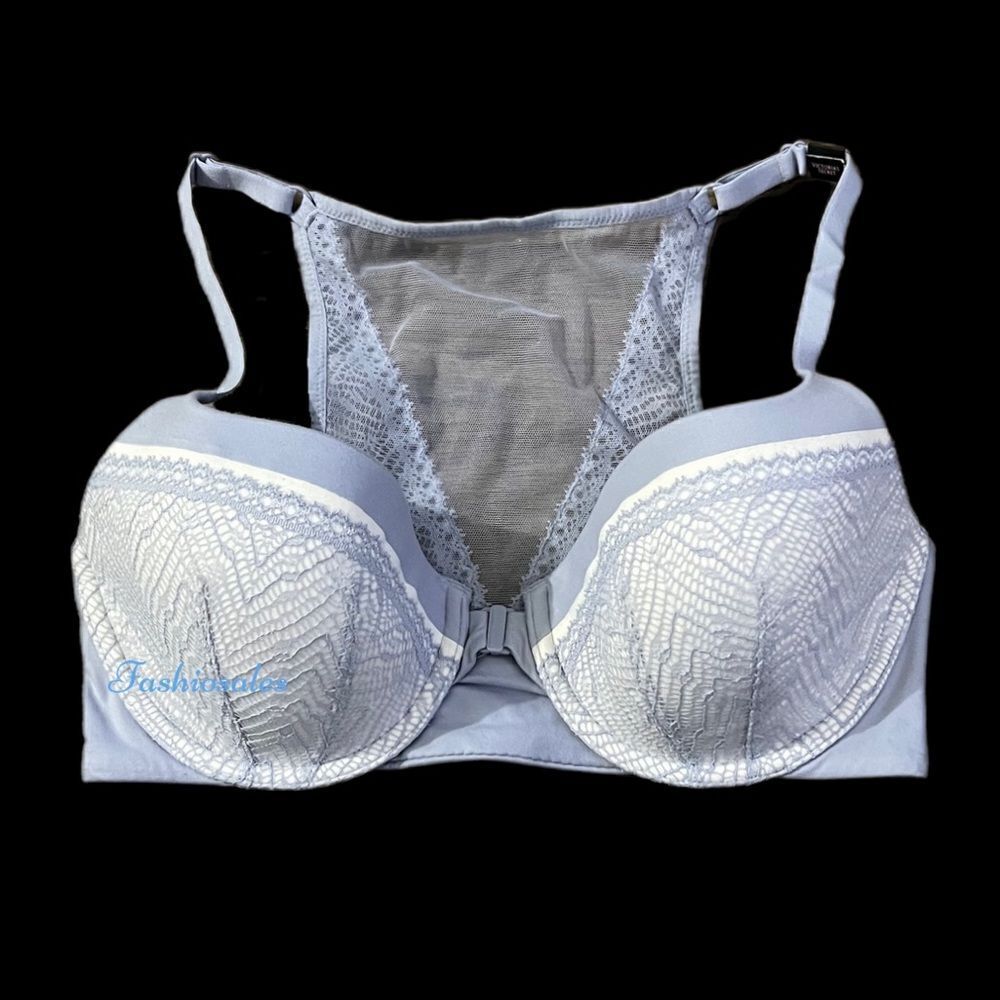 Victoria’s Secret Body Lined Demi mesh Racerback front close light blue bra
